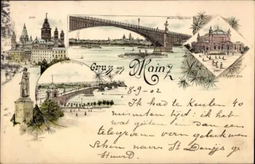 Litho Mainz am Rhein, Dom, Rheinbrücke, Denkmal