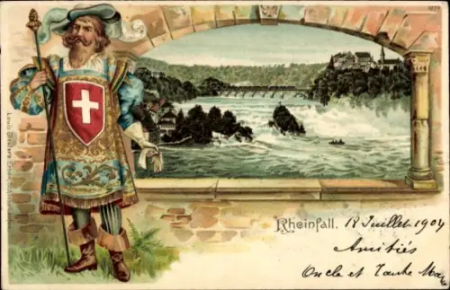 Passepartout Litho Rheinfall Kanton Schaffhausen, Der Rheinfall