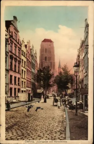 Ak Gdańsk Danzig, Jopengasse, Marienkirche