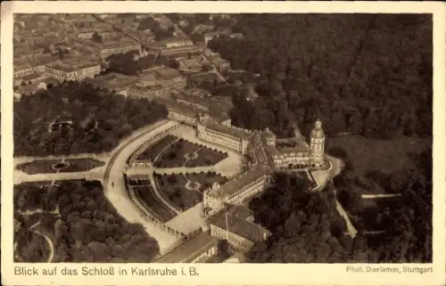 Ak Karlsruhe in Baden, Schloss, Fliegeraufnahme aus dem Zeppelin-Luftschiff, Delag