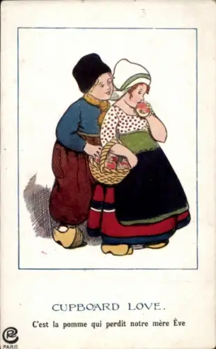 Künstler Ak Liebespaar in Niederländischer Tracht, Cupboard Love