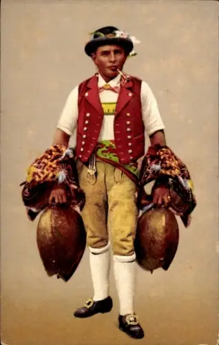 Ak Schweiz, Appenzell, Hirte in Tracht,Kuhglocken,Hirte