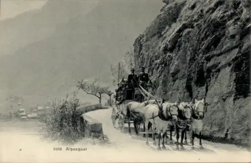 Ak Alpenpost, Postkutsche, Bergstraße