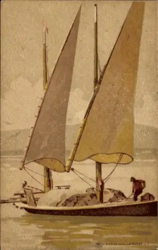 Künstler Ak Lastenboot auf dem Genfer See, Segelboot