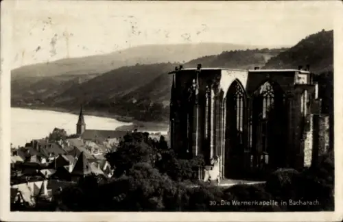 Ak Bacharach am Rhein, Wernerkapelle,  Rhein, gotische Architektur, 30-jähriger Krieg