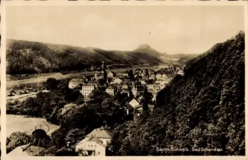 Ak Bad Schandau Sächsische Schweiz, Sachs: Schweiz,  Landschaft, Stadtansicht, Fluss