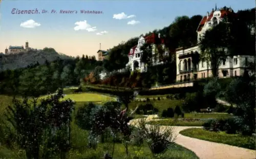 Ak Lutherstadt Eisenach Thüringen, Hellthal,  Dr. Fr. Reuter's Wohnhaus, Landschaft, Bäume, Weg