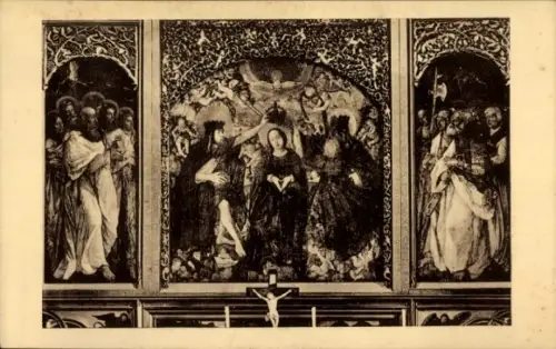 Ak Freiburg im Breisgau, Gemälde am Hauptaltar, Freiburger Münster, religiöse Figuren