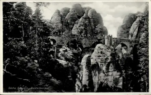 Ak Rathen an der Elbe Sächsische Schweiz, Basteibrücke, Felsenlandschaft, Sächsische Schweiz