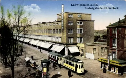 Ak Ludwigshafen am Rhein, Ludwigstraße Rheinblock, Straßenbahn