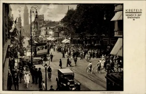 Ak Krefeld am Niederrhein, Verkehr in der Rheinstraße