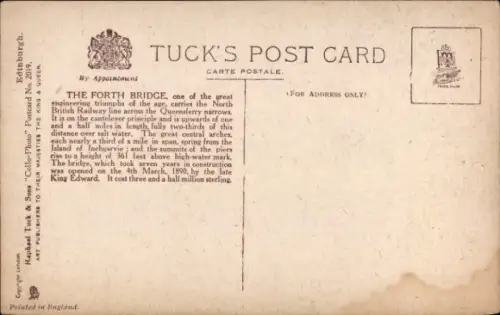 PC South Queensferry Scotland, Forth Bridge, Tuck 2019