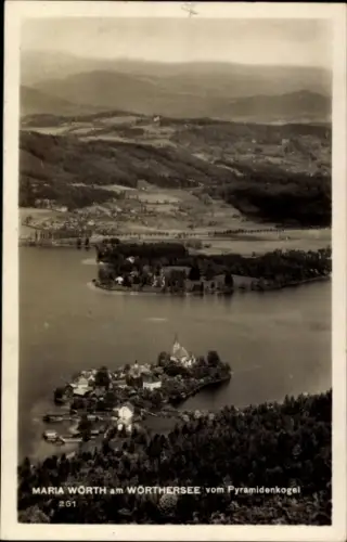 Ak Maria Wörth am Wörthersee Kärnten, Landschaftsaufnahme vom Wörthersee, Pyramidenkogel, Maria W