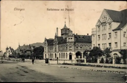 Ak Ebingen Albstadt in Württemberg,  Karlstrasse mit Postamt,  Gebäude, Straßenansicht