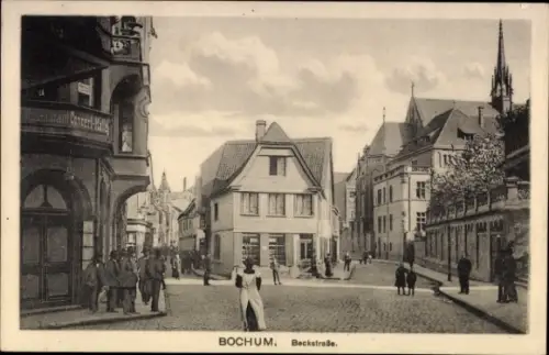 Ak Bochum im Ruhrgebiet, Straße in  Beckstraße, Menschen auf der Straße, Gebäude