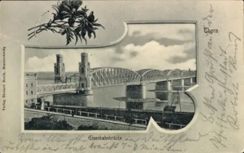 Passepartout Ak Toruń Thorn Westpreußen, Eisenbahnbrücke