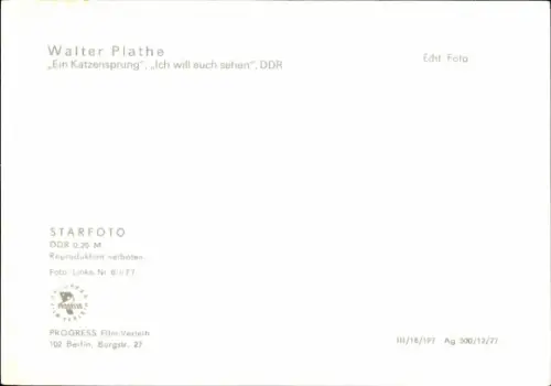 Ak Schauspieler Walter Plathe, Portrait