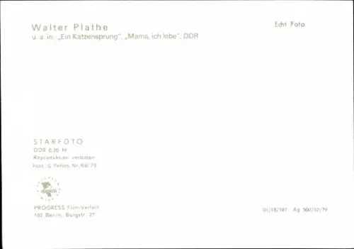 Ak Schauspieler Walter Plathe, Portrait