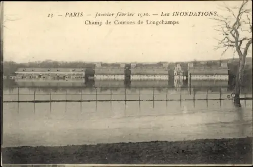 Ak Paris, Les Inondations, Champ de Courses de Longchamps, 1910