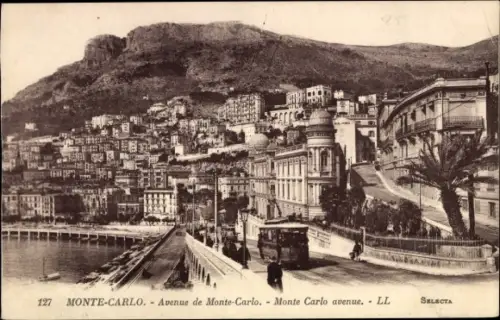 Ak Monte Carlo Monaco, Avenue de Monte Carlo, Straßenbahn