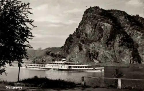 Ak St. Goarshausen am Rhein, Loreley, Dampfschiff Rheinland