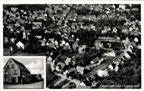 Ak Menzingen Kt Zug Schweiz, Luftaufnahme von  Kolonialwaren u. Bäckerei Bürkle