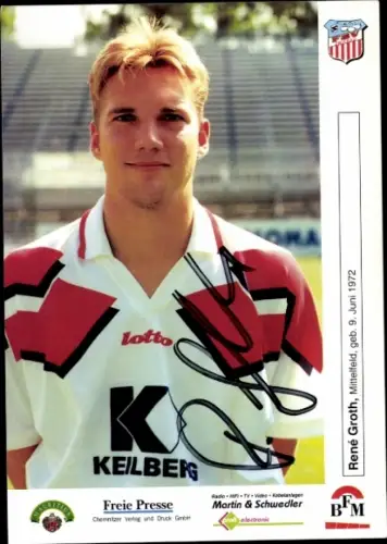 Autogrammkarte Fußballer René Groth, FSV Zwickau, Autogramm