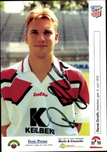 Autogrammkarte Fußballer René Groth, FSV Zwickau, Autogramm