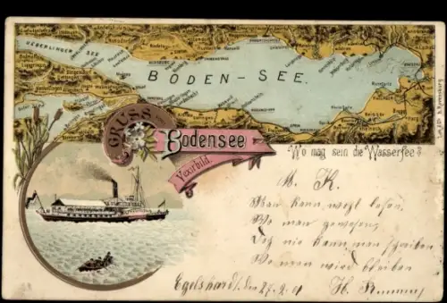 Vexier Litho Bodensee, Wo mag sein die Wassersee? Dampfer