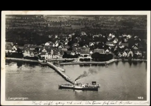 Ak Langenargen am Bodensee, Seesteg, Dampfer, Luftbild