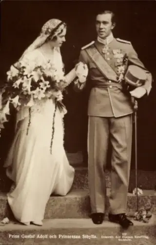 Ak Prinz Gustav Adolf und Prinzessin Sibylla nach der Trauung