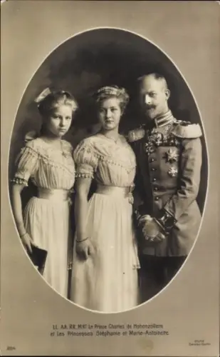 Ak Prince Charles de Hohenzollern, Princesses Stephanie et Marie Antoinette, Portrait