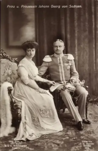 Ak Prinz Johann Georg von Sachsen, Kürassieruniform, Maria Immaculata von Bourbon Sizilien