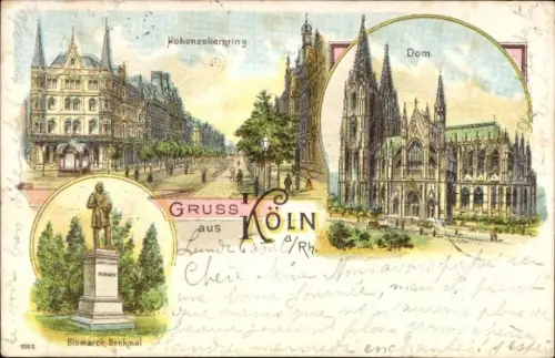 Litho Köln am Rhein, Hohenzollernring, Dom, Bismarck-Denkmal
