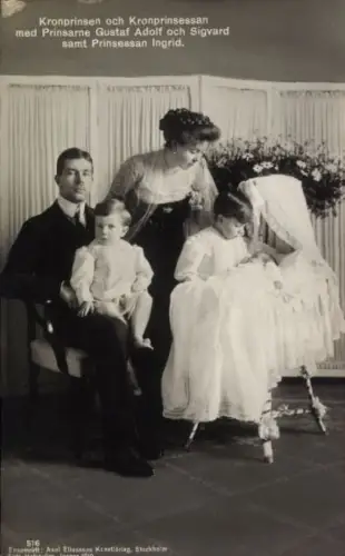 Ak Kronprinz Gustav VI. Adolf, Kronprinzessin Margaret of Connaught, Gustav Adolf, Sigvard, Ingrid