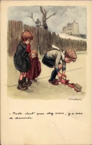 Künstler Ak Poulbot, Francisque, Jungen mit Spielzeugeisenbahn, Ligue Nationale contre le Taudis