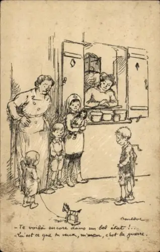 Künstler Ak Poulbot, F., Familienwohnhaus, Armer Junge, abgenutzte Kleidung