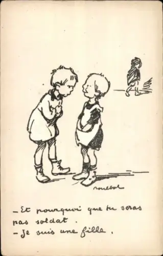 Künstler Ak Poulbot, Francisque, Junge und Mädchen im Gespräch