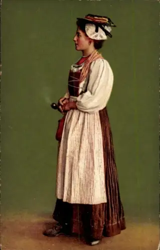 Ak Canton de Valais, Paysanne du Val d'Evolène, Waadter Tracht