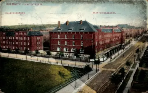 Ak Chemnitz in Sachsen,  Planitzstraße, Ulanenkaserne, Infanteriekaserne
