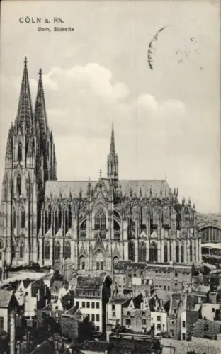 Ak Köln am Rhein, Kölner Dom, Südseite, Stadtansicht,  von 1908