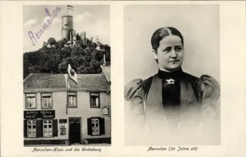 Ak Bad Godesberg Bonn am Rhein, Aennchen-Haus, Godesburg, Aennchen (30 Jahre alt)