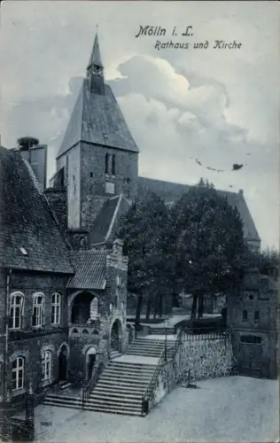 Ak Mölln im Herzogtum Lauenburg, Mölln i. L, Rathaus und Kirche,  Architektur, 