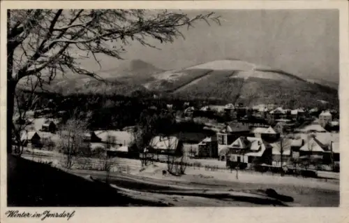 Ak Jonsdorf in der Oberlausitz Sachsen, Winterlandschaft,  Zittauer Gebirge, verschneite Häuser
