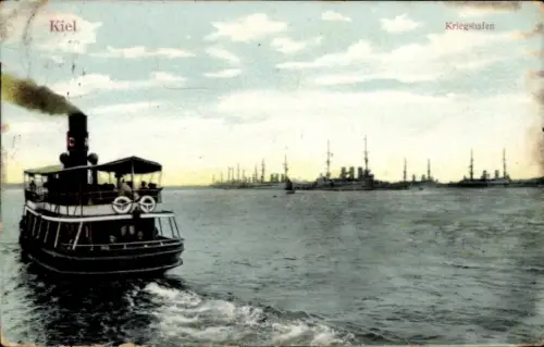Ak Kiel,  Kriegshafen, Dampfschiff, Kriegsschiffe, Wasser