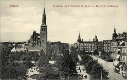 Ak Szczecin Stettin Pommern,  Hohenzollernplatz, Bugenhagenkirche