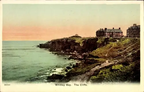 Ak Whitley Bay North East, Klippen, Meer, Gebäude, farbig