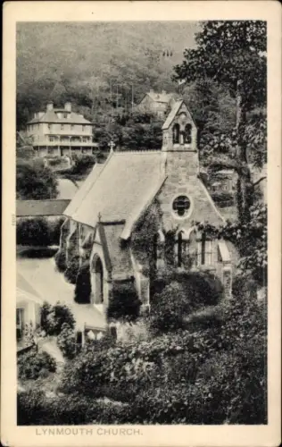 Ak Lynmouth Devon England, Lynmouth Church, Gebäude im Vordergrund, Bäume, Häuser im Hintergrund