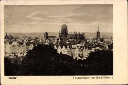 Ak Gdańsk Danzig,  Totalansicht vom Bischofsberg, Stadtansicht