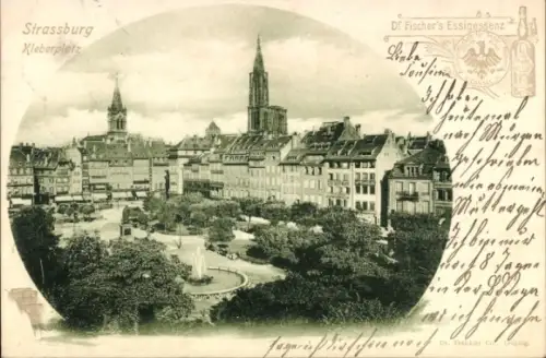 Ak Strasbourg Straßburg Elsass Bas Rhin, Kleberplatz, Reklame Dr Fischer's Essigessenz